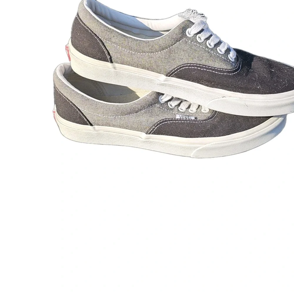 Vans‎ Off The Wall ShoesBlack Gray Canvas Low Top Sneaker Mens Size 9.5 W -11